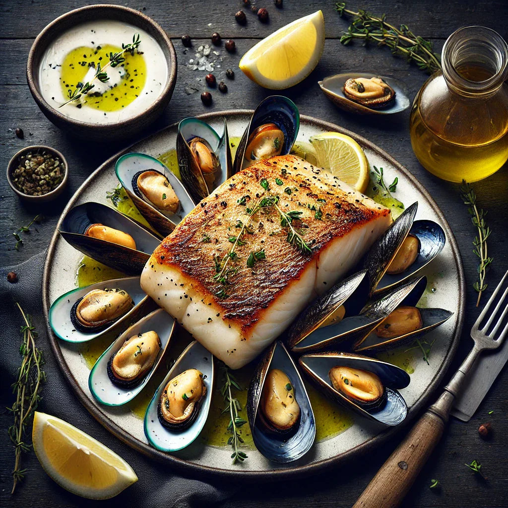 Grilled Halibut with Lobster Oil Sauce